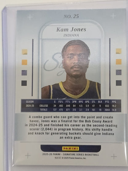 2025-26 Panini Signature Series Kam Jones RC 5/5 Indiana Pacers Rookie Card