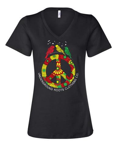Peace Sign Ladies Relaxed V-Neck - Black
