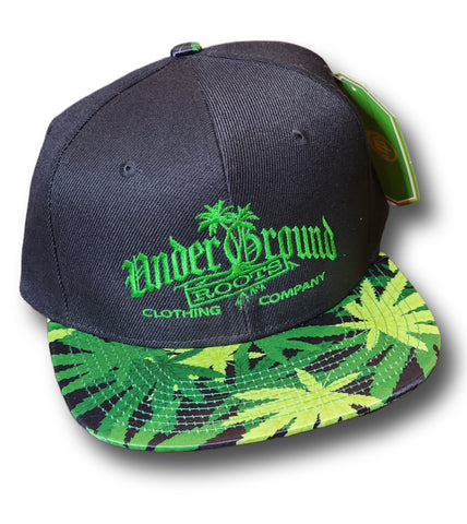 OG Logo Hat Cannabis Leaf Black/Green Stitching (Flat Bill/Snapback)