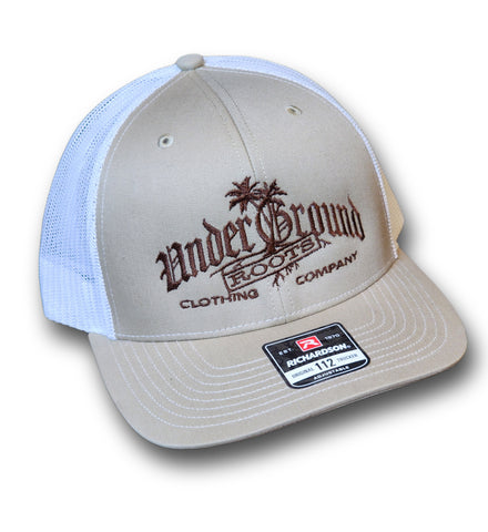 OG Logo Trucker Hat - Khaki/White - Brown Stitching